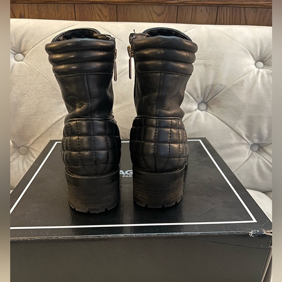 Karl Lagerfeld Paris Pervot black combat style boot with lug gold hardware 7.5 - Picture 4 of 14
